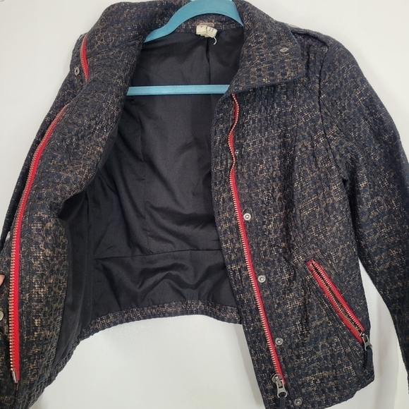 Free People‎ Houndstooth Leopard Print Moto Jacket Size 0 Grunge Animal Print - Picture 4 of 13